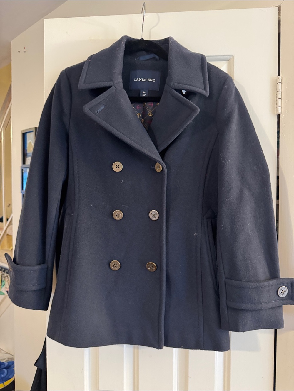 Lands' End Women's Double-Breasted Pea Coat in Navy Blue